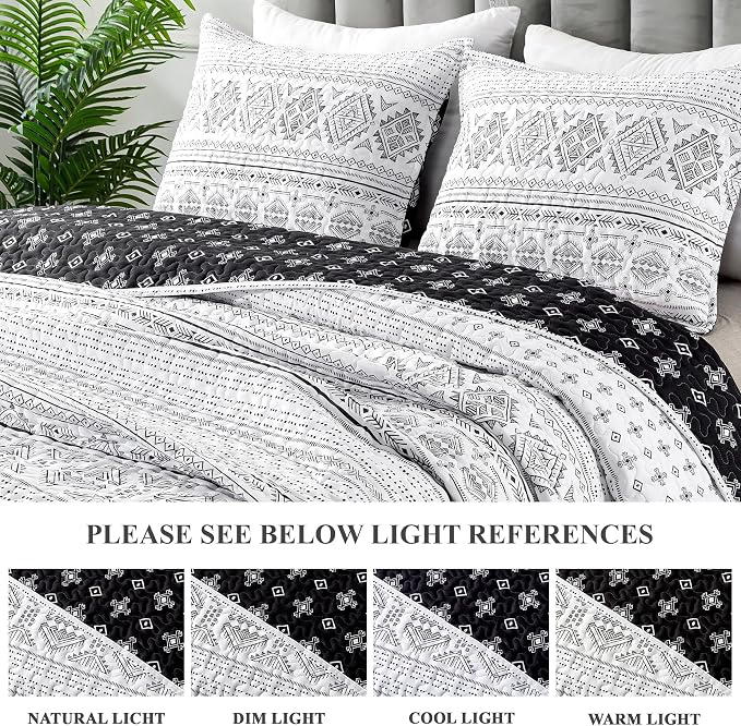 Andency Black White Quilts Queen Size, 3 Pieces Queen Quilt Bedding Set Boho - Image 4