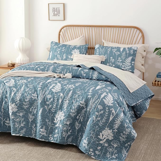 JANZAA Twin Quilt Mineral Blue Quilt Bed Spread Boho Quilt by JANZAA