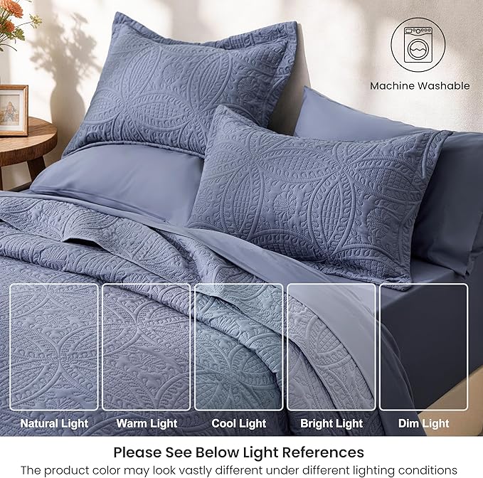 Love's cabin King Quilt Set Bluish Grey, Bed in a Bag King Size Bedding 7 Pcs - Image 6