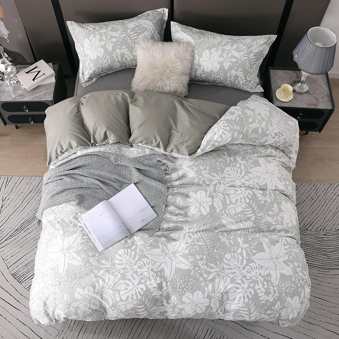 OAITE Duvet Cover Set Queen Size Floral Pattern 600 Thread Count Ultra Soft - Image 3