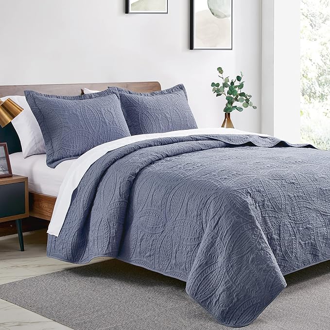 Love's cabin Twin Quilt Set Blue Bedspreads - Image 2