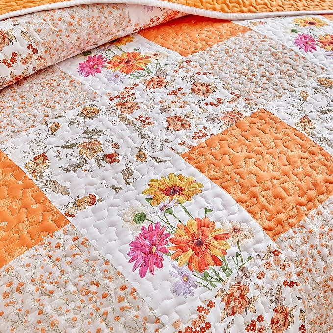 Joyreap 3 Pieces Floral Patchwork Quilt Set Queen, Smooth Soft Microfiber Quilt - Image 7