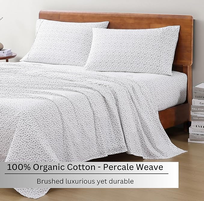 100% Organic Cotton White Full-Sheets Set, 4-Piece Long Staple Percale Weave - Image 3