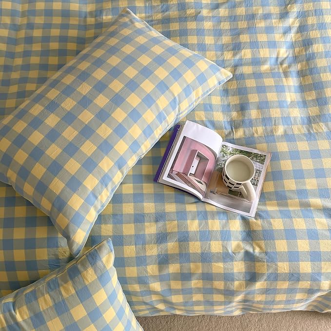 mixinni Yellow Blue Green Checkered Duvet Cover Set - Image 5