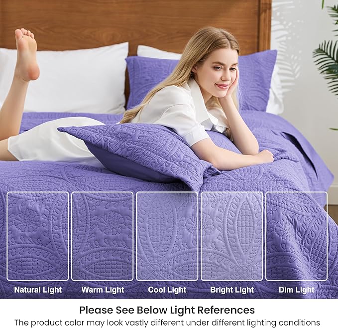 Love's cabin Twin Quilt Bedding Set Deep Purple Bedspreads - Image 6