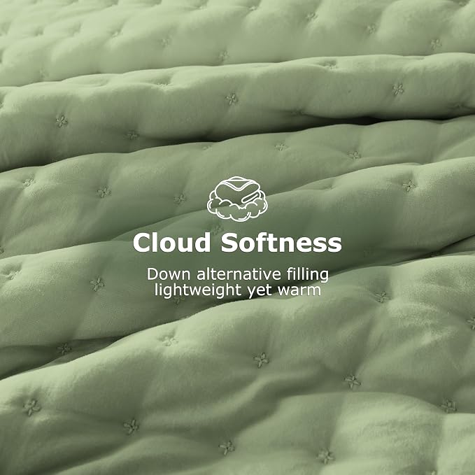 WDCOZY Sage Green Cloud Quilt Set Twin Size, Lightweight Soft Cross Stitch - Image 4