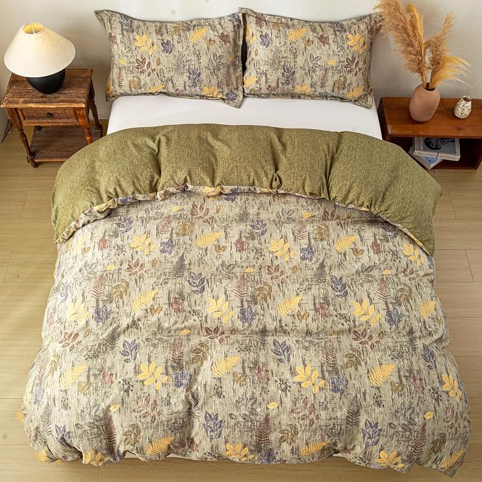 OAITE Green Leaves King Size Duvet Cover-3 Pieces Prewashed Cotton-Like - Image 6