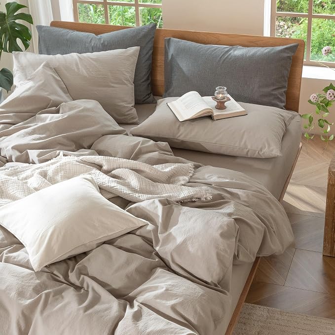 MooMee Bedding Duvet Cover Set 100% Washed Cotton Linen Like Textured - Image 8