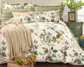 FADFAY Floral Duvet Cover Set 100% Cotton Green and Beige Striped Shabby Flower by CottonWorldSweetDream