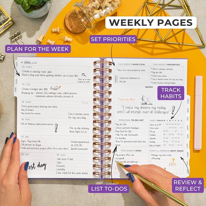Clever Fox Dated Planner with Tabs 2026 – Weekly & Monthly Spiral Planner with - Image 3