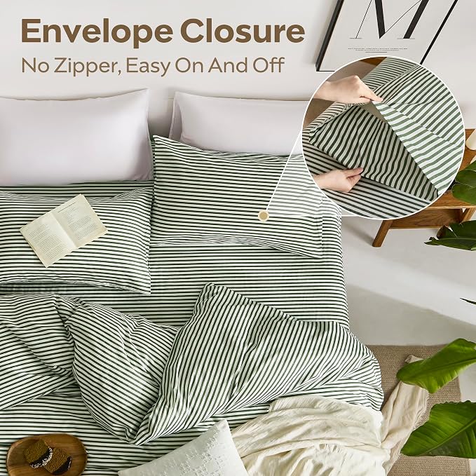 JELLYMONI 100% Natural Cotton 3pcs Striped Duvet Cover Sets, - Image 7