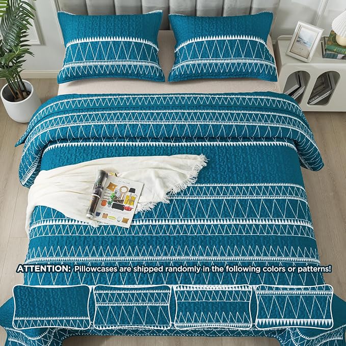 Andency Teal Twin Quilt Set, 2 Pieces Boho Lightweight Soft Striped Bedspread - Image 6