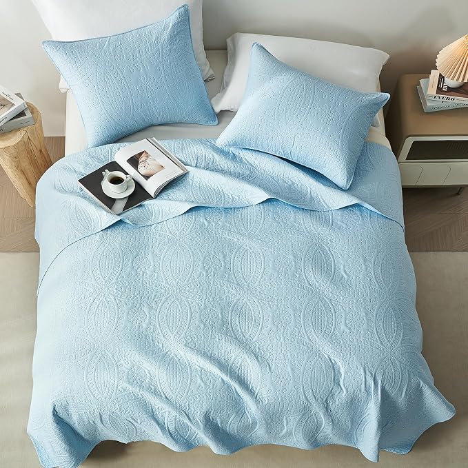 akkialla King Quilt Bedding Set, Sky Blue Ultrasonic King/Cal King Quilt Set - Image 3