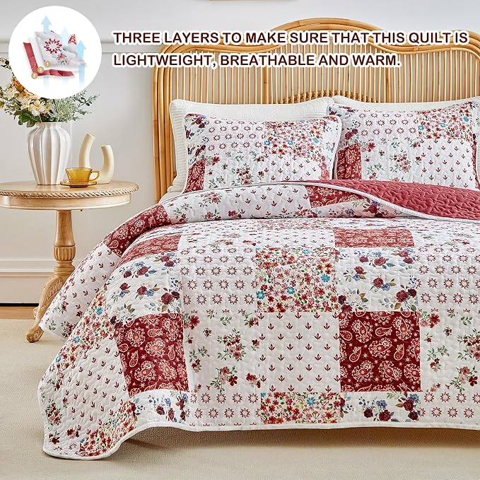 Joyreap 3 Pieces Quilt Set California King, 102x114 inches- Floral Patchwork - Image 3