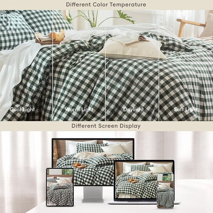 MooMee Gingham Duvet Cover Set 100% Washed Cotton Linen Like Textured - Image 7