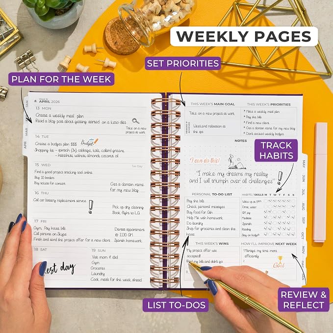 Clever Fox Dated Planner with Tabs 2026 – Weekly & Monthly Spiral Planner with - Image 3