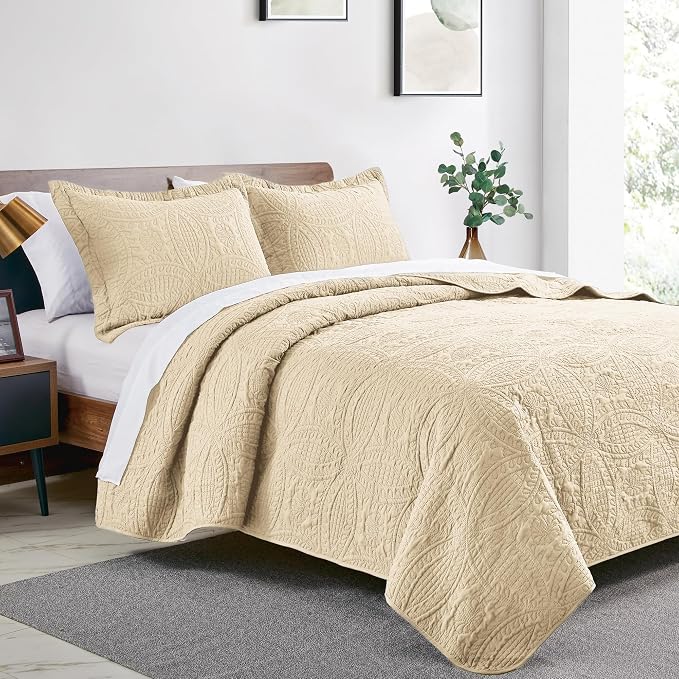 Love's cabin California King Size Quilt Bedding Set Camel Bedspreads - Image 2