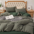 PURE ERA Forest Green Stripe Jersey Duvet Cover Set King Size 100% T-Shirt by PUREERA
