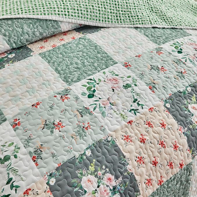 Joyreap 3 Pieces Floral Patchwork Quilt Set Queen, Soft n Cozy Microfiber Quilt - Image 7