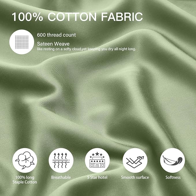 100% Cotton Standard Pillowcases Set of 2, Deep Dream 600 Thread Count Pillow - Image 2