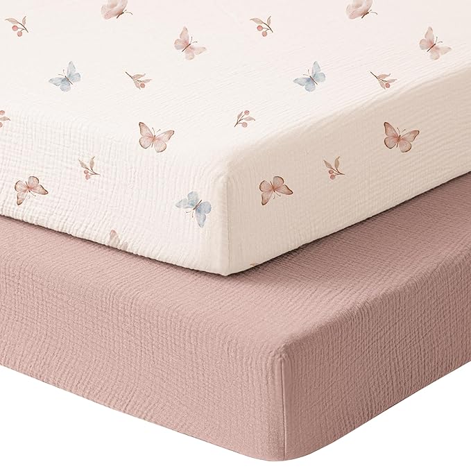 Konssy Muslin Mini Crib Sheets, 100% Soft Cotton Pack and Play Sheets by Konssy