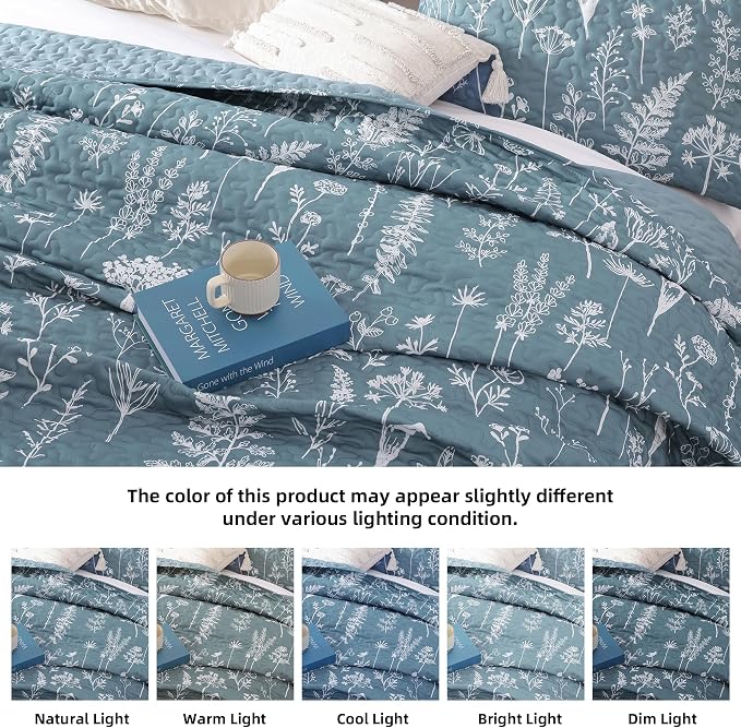 JANZAA Twin Quilt Mineral Blue Quilt Bed Spread Boho Quilt - Image 3