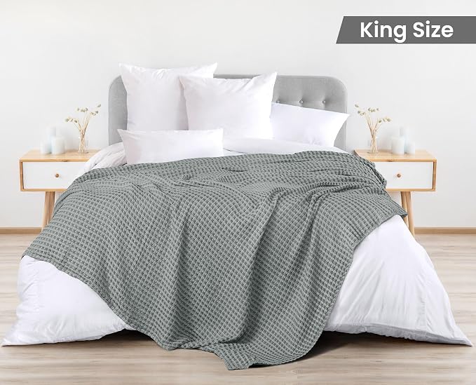 Utopia Bedding 100% Cotton Waffle Weave Blanket King Size - Image 2
