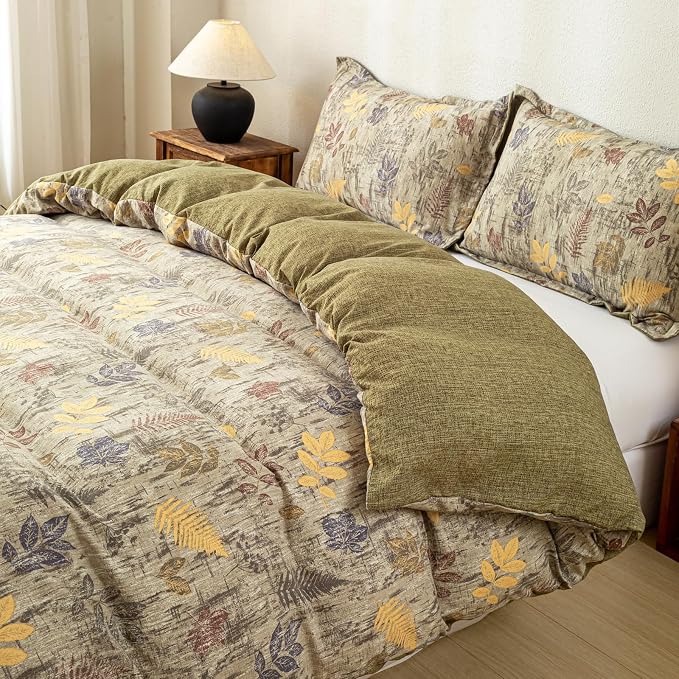 OAITE Green Leaves Twin Size Duvet Cover-3 Pieces Prewashed Cotton-Like - Image 5