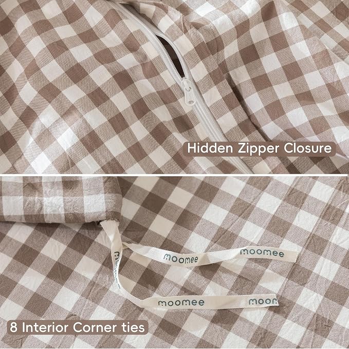 MooMee Gingham Duvet Cover Set 100% Washed Cotton Linen Like Textured - Image 8