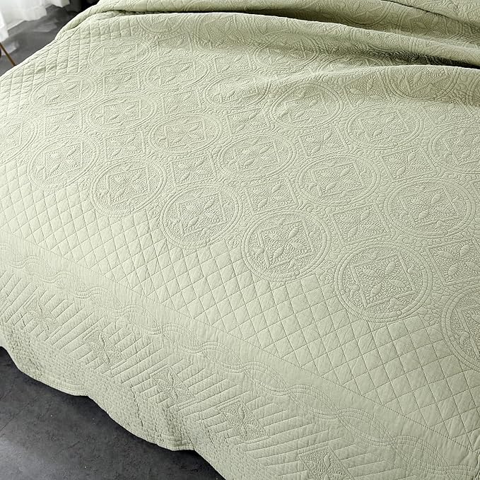 ROOMLIFE Quilt Set Full Size 3D Floral Embroidery Pattern 3-Piece Cotton - Image 9