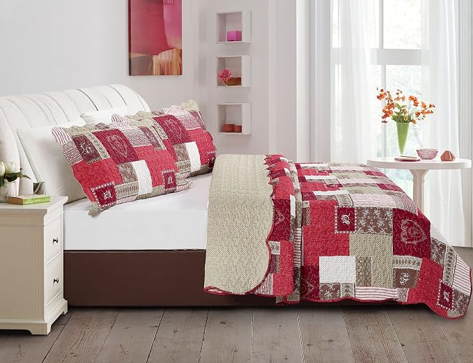 Brilliant Sunshine Burgundy Heart Love, Floral and Lace Patchwork, 3-Piece - Image 2