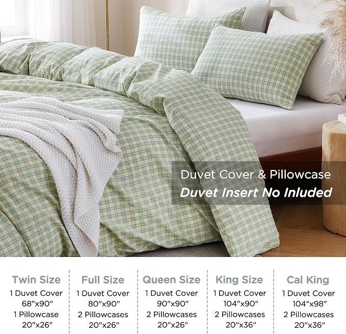 TOCOMOA Plaid Duvet Cover Set 100% Washed Cotton Like Linen Feel Super Soft - Image 8