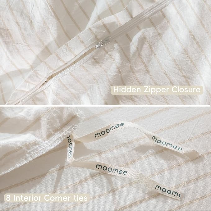 MooMee Striped Duvet Cover Set 100% Washed Cotton Linen Like Textured - Image 6