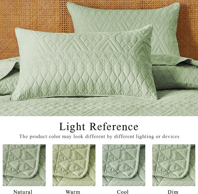 akkialla Full/Queen Size Quilt Bedding Set, Sage Green Lightweight Microfiber - Image 4