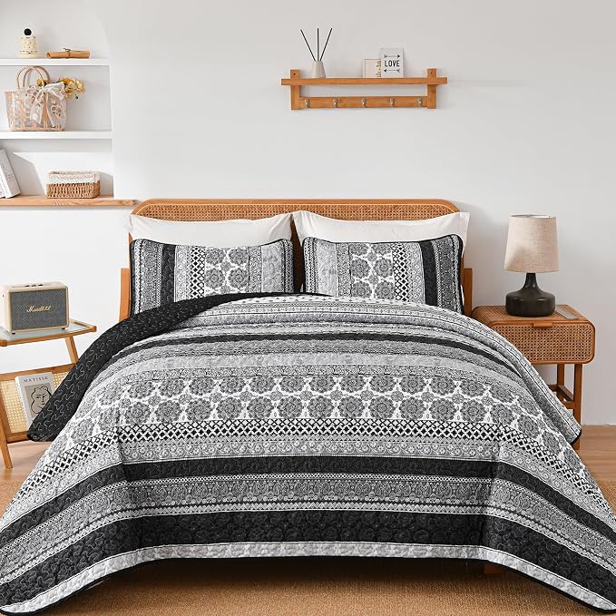 WONGS BEDDING Boho Quilt Set Queen Size, Lightweight Bedspread Coverlet Bedding by WONGSBEDDING
