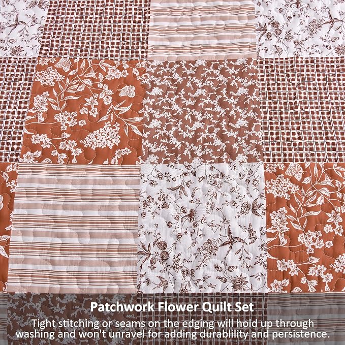 Mybedsoul Burnt Orange Quilt Set Queen Size, 3 Pieces Boho Plaid Terracotta - Image 6