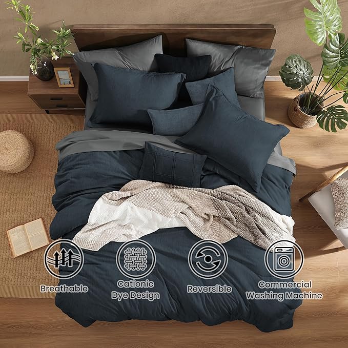 Monbix Full Size Comforter Set, Bedding Sets Full 7 Pieces, Cationic Dyeing Bed - Image 2