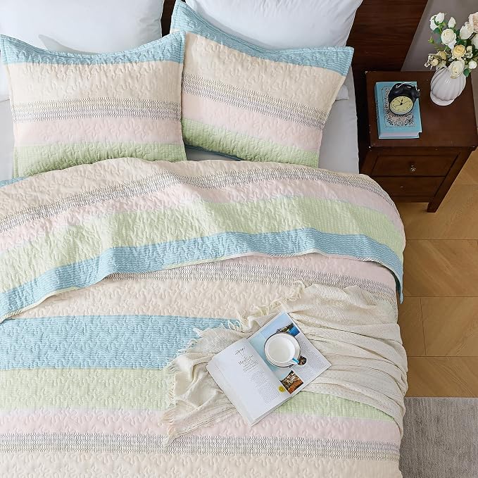 Andency California King Quilt Set Blue Pink, 3 Pieces Ultra Soft Lightweight - Image 4