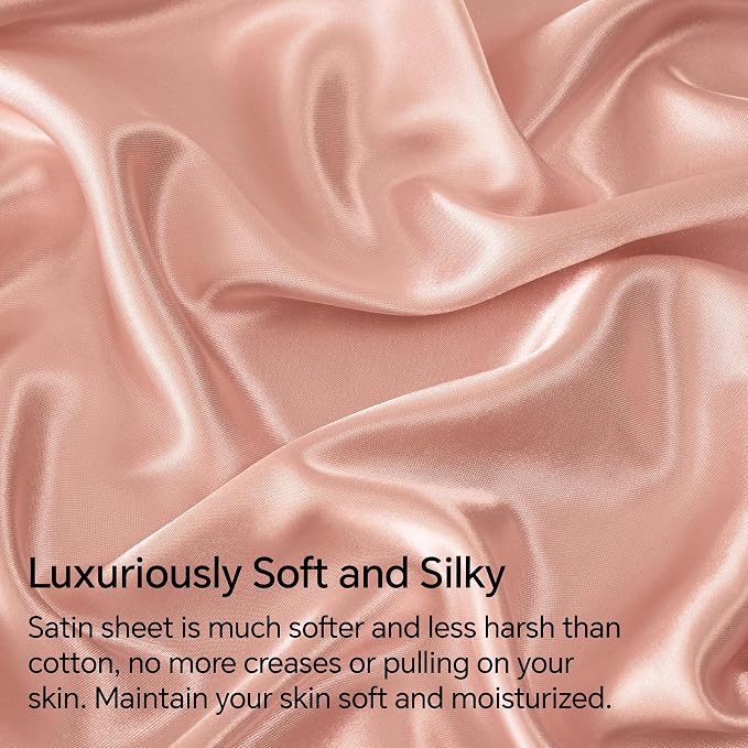 BEDELITE King Size Sheets Set, Luxury Soft Coral Pink Satin Sheets - Image 3