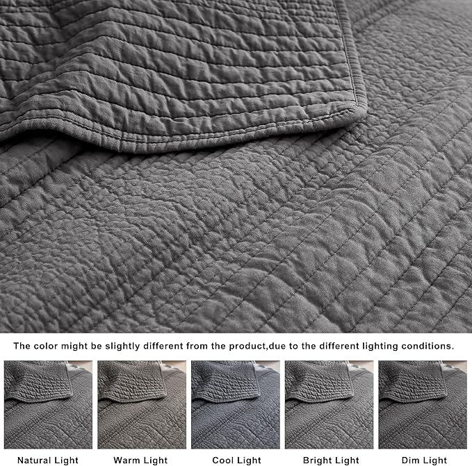 palassio Striped Dark Grey 100% Cotton Quilt King Size Bedding Sets, - Image 6