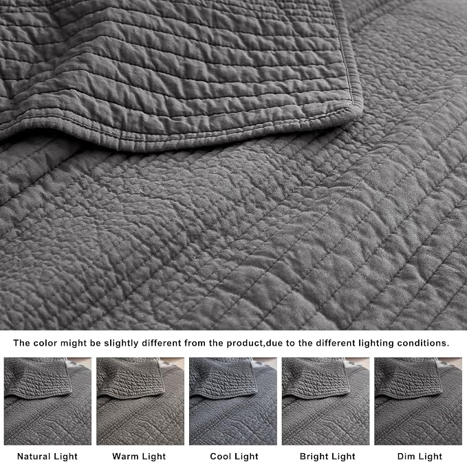 PALASSIO Striped Dark Grey 100% Cotton Quilt California Cal King Size Bedding - Image 6