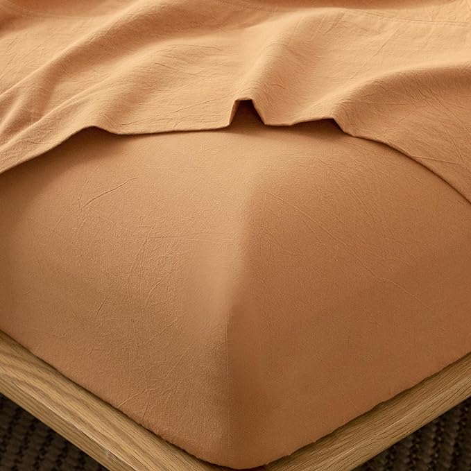 MooMee Fitted Bottom Sheet Only 100% Washed Cotton Linen Like Textured by MOOMEE