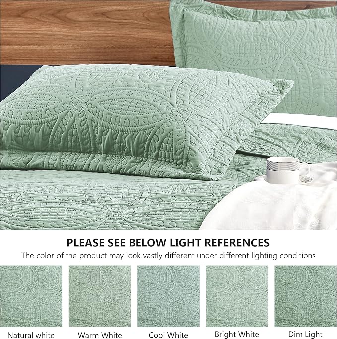 Love's cabin King Size Quilt Set Sage Bedspreads - Image 5