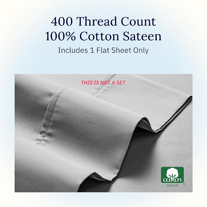 California Design Den Queen Size Flat Sheet, 400 Thread Count 100% Cotton Sateen - Image 5
