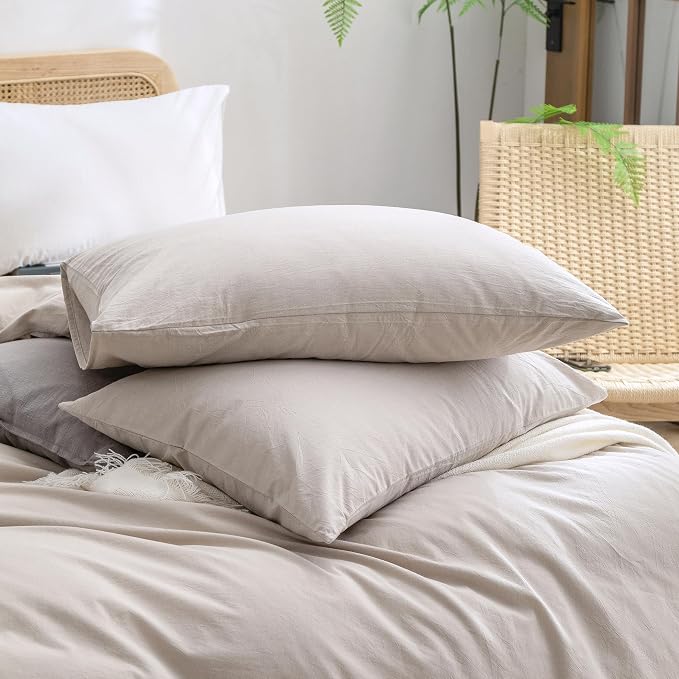 BESTOUCH Duvet Cover Set 100% Washed Cotton Linen Feel Super Soft Comfortable - Image 7