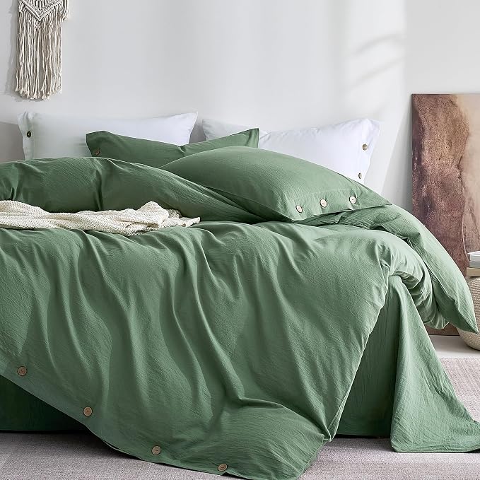 JELLYMONI 100% Washed Cotton Duvet Cover Twin – Soft, Breathable Linen-Look by JELLYMONI
