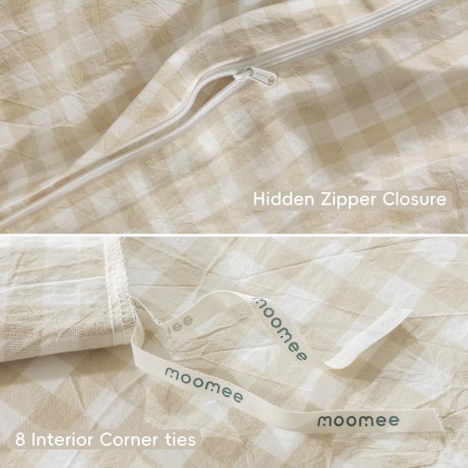 MooMee Gingham Duvet Cover Set 100% Washed Cotton Linen Like Textured - Image 7