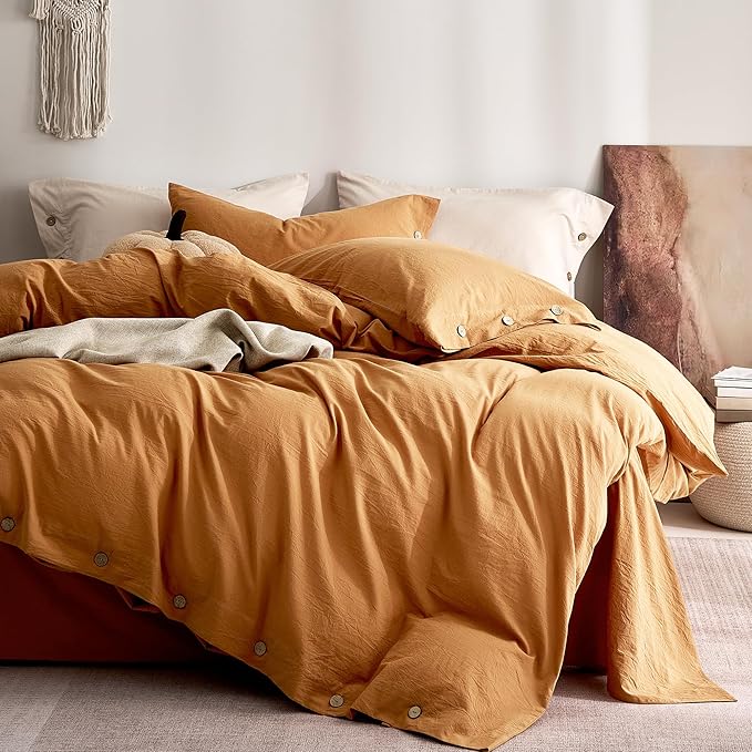JELLYMONI 100% Washed Cotton Duvet Cover Twin – Soft, Breathable Linen-Look by JELLYMONI