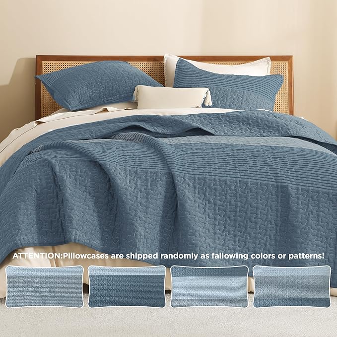 Litanika California King Quilt Set Blue Linen - Image 5