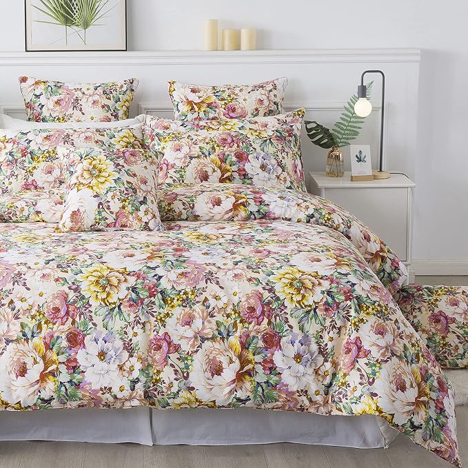FADFAY Garden Floral Bedding Set Queen 100% Cotton 600 TC Shabby Vintage Duvet by CottonWorldSweetDream